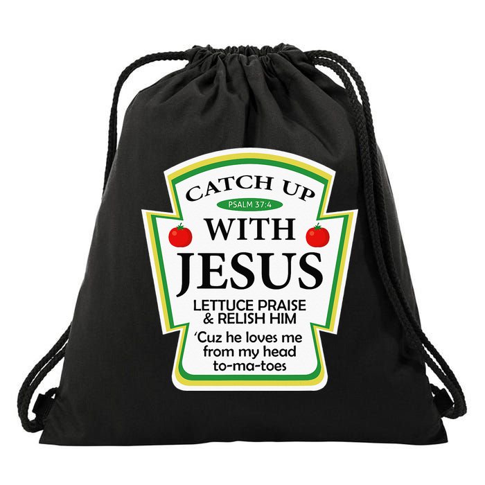 Funny Christian Catch Up With Jesus Ketchup Hoodie Drawstring Bag