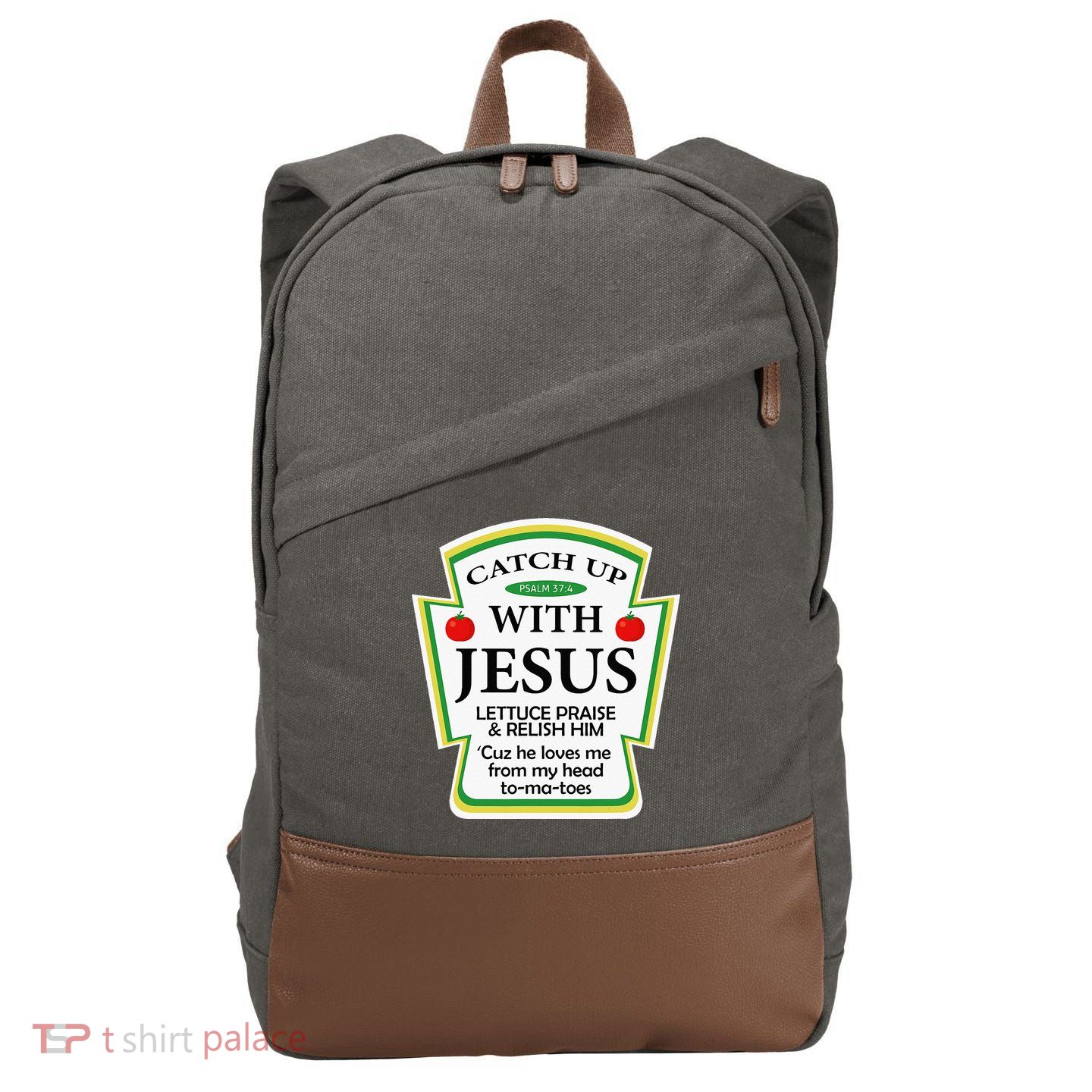 Funny Christian Catch Up With Jesus Ketchup Hoodie Cotton Canvas Backpack