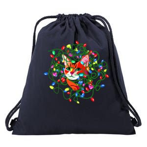 Funny Cat Christmas Tangled Xmas Lights Cat Christmas Gift Drawstring Bag