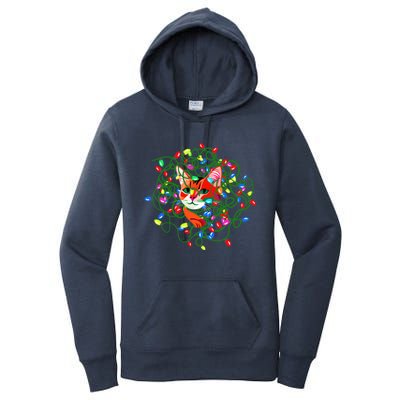 Funny Cat Christmas Tangled Xmas Lights Cat Christmas Gift Women's Pullover Hoodie