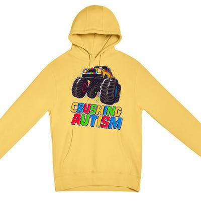 Funny Cool Crushing Autism Puzzle Piece Monster Truck Premium Pullover Hoodie