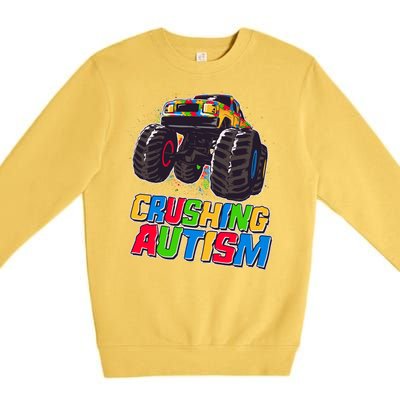 Funny Cool Crushing Autism Puzzle Piece Monster Truck Premium Crewneck Sweatshirt