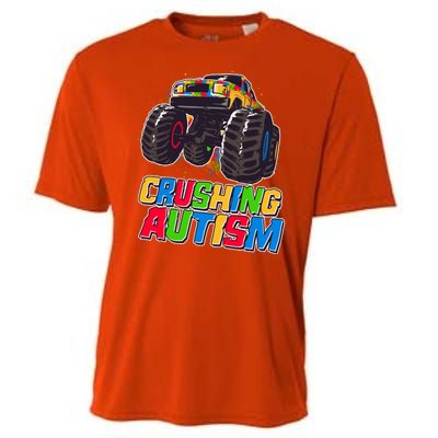 Funny Cool Crushing Autism Puzzle Piece Monster Truck Cooling Performance Crew T-Shirt