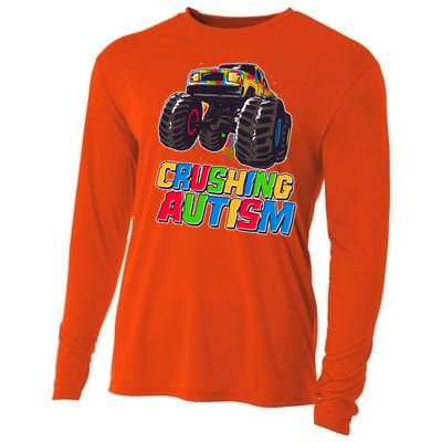 Funny Cool Crushing Autism Puzzle Piece Monster Truck Cooling Performance Long Sleeve Crew