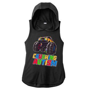 Funny Cool Crushing Autism Puzzle Piece Monster Truck Ladies PosiCharge Tri-Blend Wicking Draft Hoodie Tank