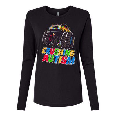 Funny Cool Crushing Autism Puzzle Piece Monster Truck Womens Cotton Relaxed Long Sleeve T-Shirt