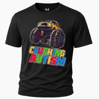 Funny Cool Crushing Autism Puzzle Piece Monster Truck Cooling Performance Crew T-Shirt