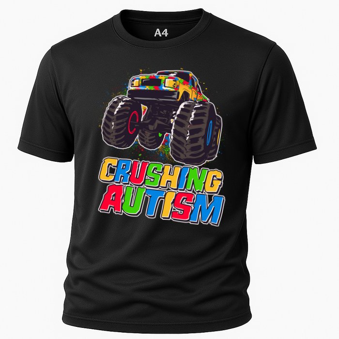 Funny Cool Crushing Autism Puzzle Piece Monster Truck Cooling Performance Crew T-Shirt