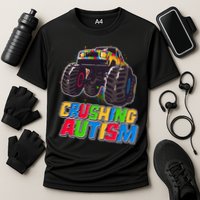 Funny Cool Crushing Autism Puzzle Piece Monster Truck Cooling Performance Crew T-Shirt