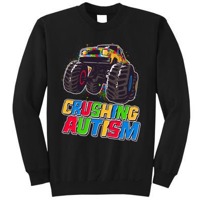 Funny Cool Crushing Autism Puzzle Piece Monster Truck Sweatshirt