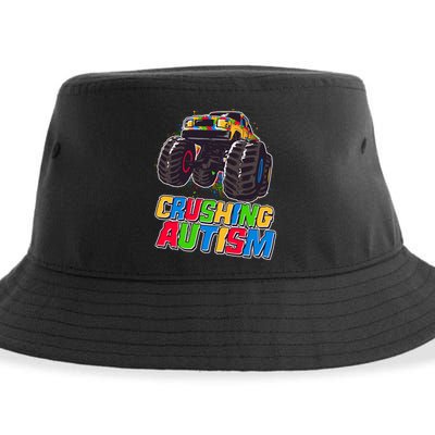 Funny Cool Crushing Autism Puzzle Piece Monster Truck Sustainable Bucket Hat