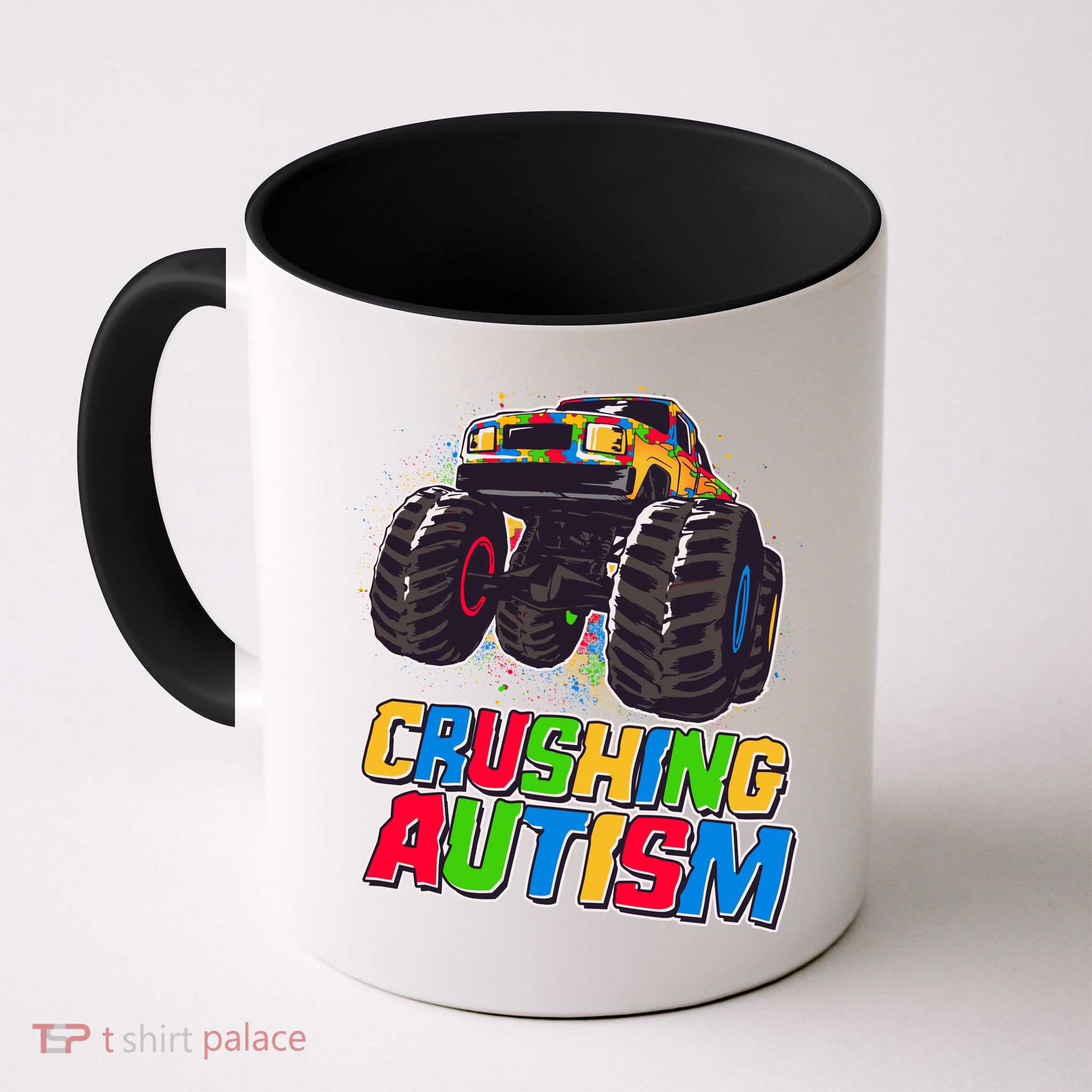 Funny Cool Crushing Autism Puzzle Piece Monster Truck Mug