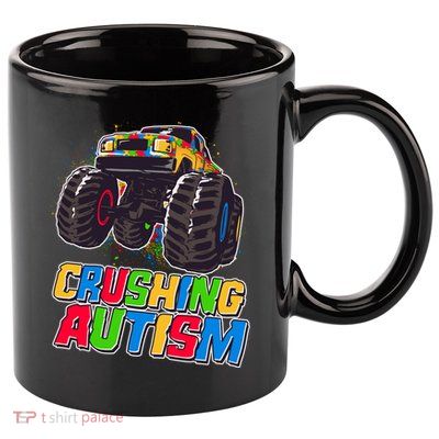 Funny Cool Crushing Autism Puzzle Piece Monster Truck 11oz C Handle Ceramic Mug