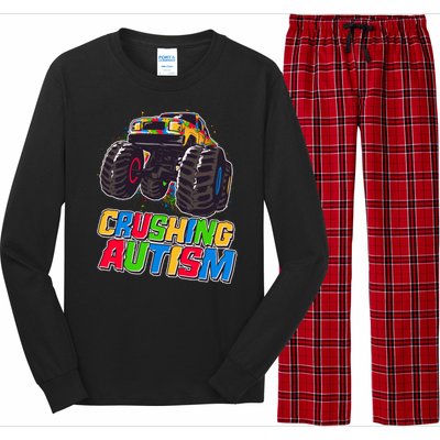 Funny Cool Crushing Autism Puzzle Piece Monster Truck Long Sleeve Pajama Set