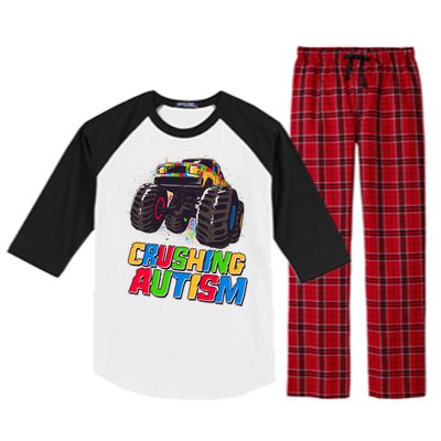 Funny Cool Crushing Autism Puzzle Piece Monster Truck Raglan Sleeve Pajama Set