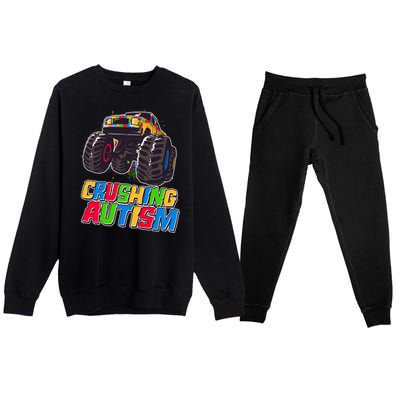 Funny Cool Crushing Autism Puzzle Piece Monster Truck Premium Crewneck Sweatsuit Set