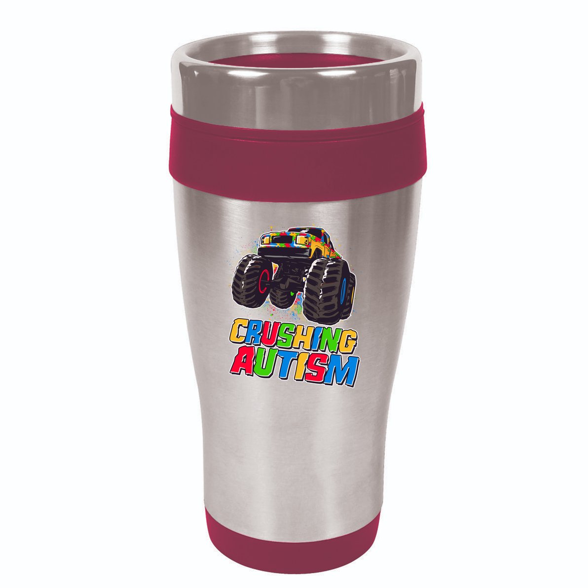 Funny Cool Crushing Autism Puzzle Piece Monster Truck 16oz Travel Tumbler