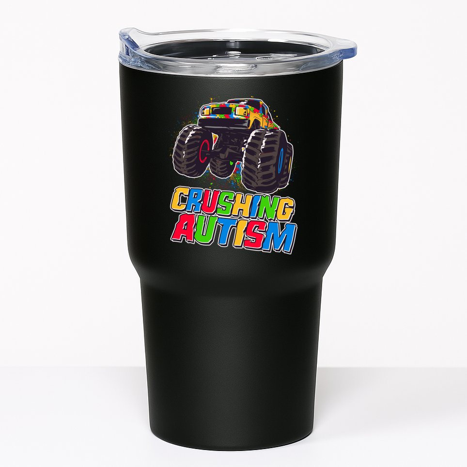 Funny Cool Crushing Autism Puzzle Piece Monster Truck Tumbler