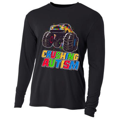Funny Cool Crushing Autism Puzzle Piece Monster Truck Cooling Performance Long Sleeve Crew