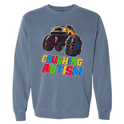 Funny Cool Crushing Autism Puzzle Piece Monster Truck Garment-Dyed Sweatshirt