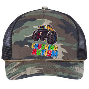 Funny Cool Crushing Autism Puzzle Piece Monster Truck Retro Rope Trucker Hat Cap