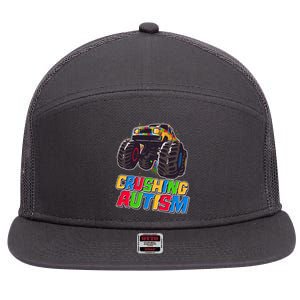 Funny Cool Crushing Autism Puzzle Piece Monster Truck 7 Panel Mesh Trucker Snapback Hat