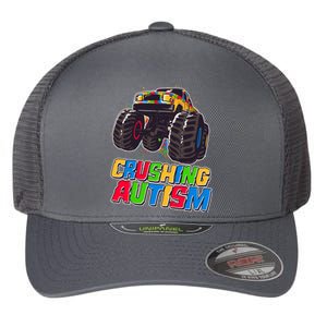 Funny Cool Crushing Autism Puzzle Piece Monster Truck Flexfit Unipanel Trucker Cap