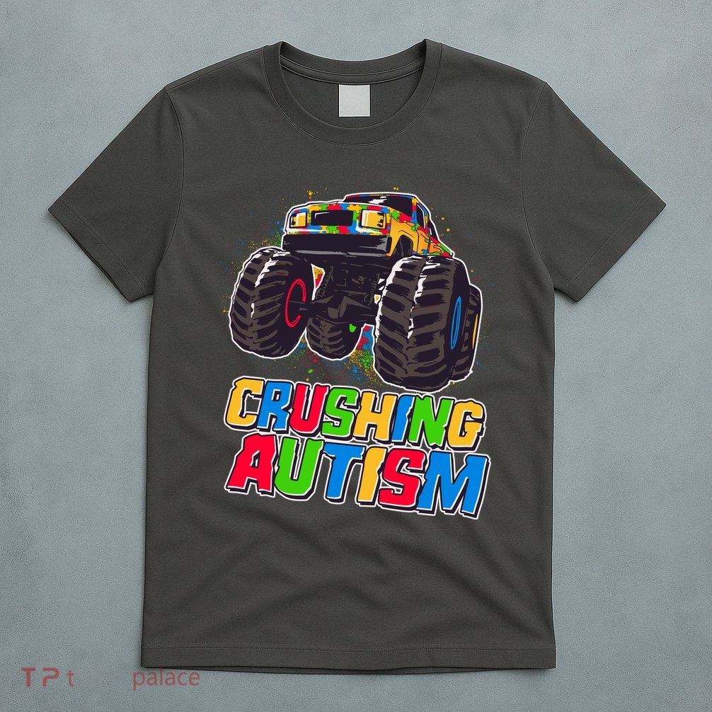 Funny Cool Crushing Autism Puzzle Piece Monster Truck T-Shirt