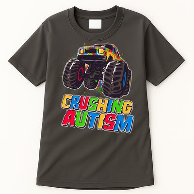 Funny Cool Crushing Autism Puzzle Piece Monster Truck Tall T-Shirt
