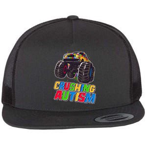 Funny Cool Crushing Autism Puzzle Piece Monster Truck Flat Bill Trucker Hat