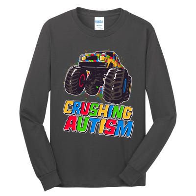 Funny Cool Crushing Autism Puzzle Piece Monster Truck Tall Long Sleeve T-Shirt