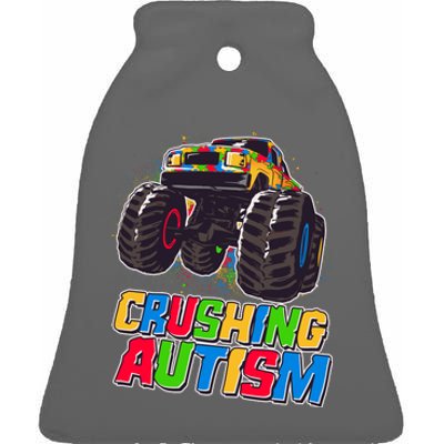 Funny Cool Crushing Autism Puzzle Piece Monster Truck Ceramic Bell Ornament