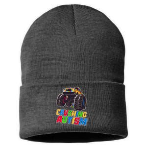 Funny Cool Crushing Autism Puzzle Piece Monster Truck Sustainable Knit Beanie