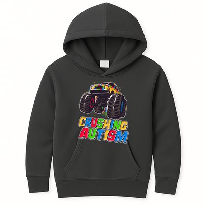 Funny Cool Crushing Autism Puzzle Piece Monster Truck Kids Hoodie