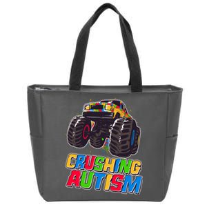 Funny Cool Crushing Autism Puzzle Piece Monster Truck Zip Tote Bag