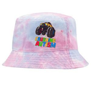 Funny Cool Crushing Autism Puzzle Piece Monster Truck Tie-Dyed Bucket Hat