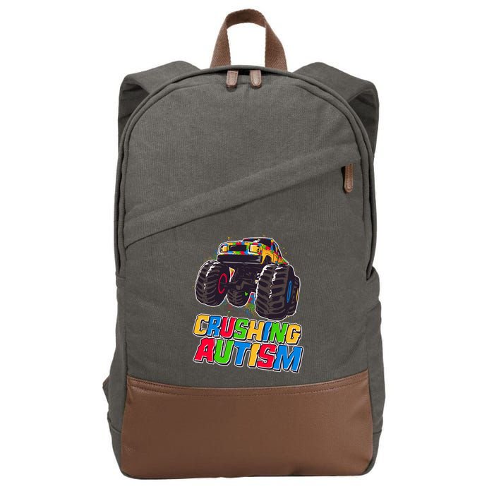 Funny Cool Crushing Autism Puzzle Piece Monster Truck Cotton Canvas Backpack