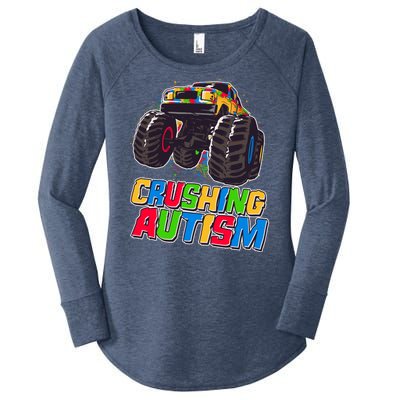 Funny Cool Crushing Autism Puzzle Piece Monster Truck Women's Perfect Tri Tunic Long Sleeve Shirt