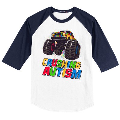 Funny Cool Crushing Autism Puzzle Piece Monster Truck Baseball Sleeve Shirt