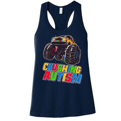 Funny Cool Crushing Autism Puzzle Piece Monster Truck Women's Racerback Tank