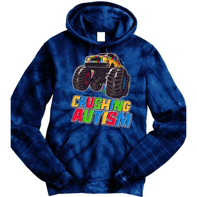 Funny Cool Crushing Autism Puzzle Piece Monster Truck Tie Dye Hoodie