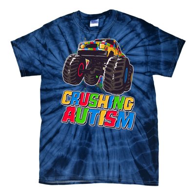 Funny Cool Crushing Autism Puzzle Piece Monster Truck Tie-Dye T-Shirt