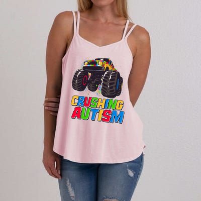 Funny Cool Crushing Autism Puzzle Piece Monster Truck Women's Strappy Tank