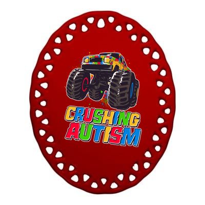 Funny Cool Crushing Autism Puzzle Piece Monster Truck Ceramic Oval Ornament