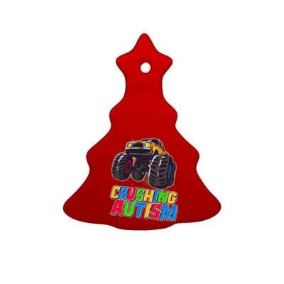 Funny Cool Crushing Autism Puzzle Piece Monster Truck Ceramic Tree Ornament