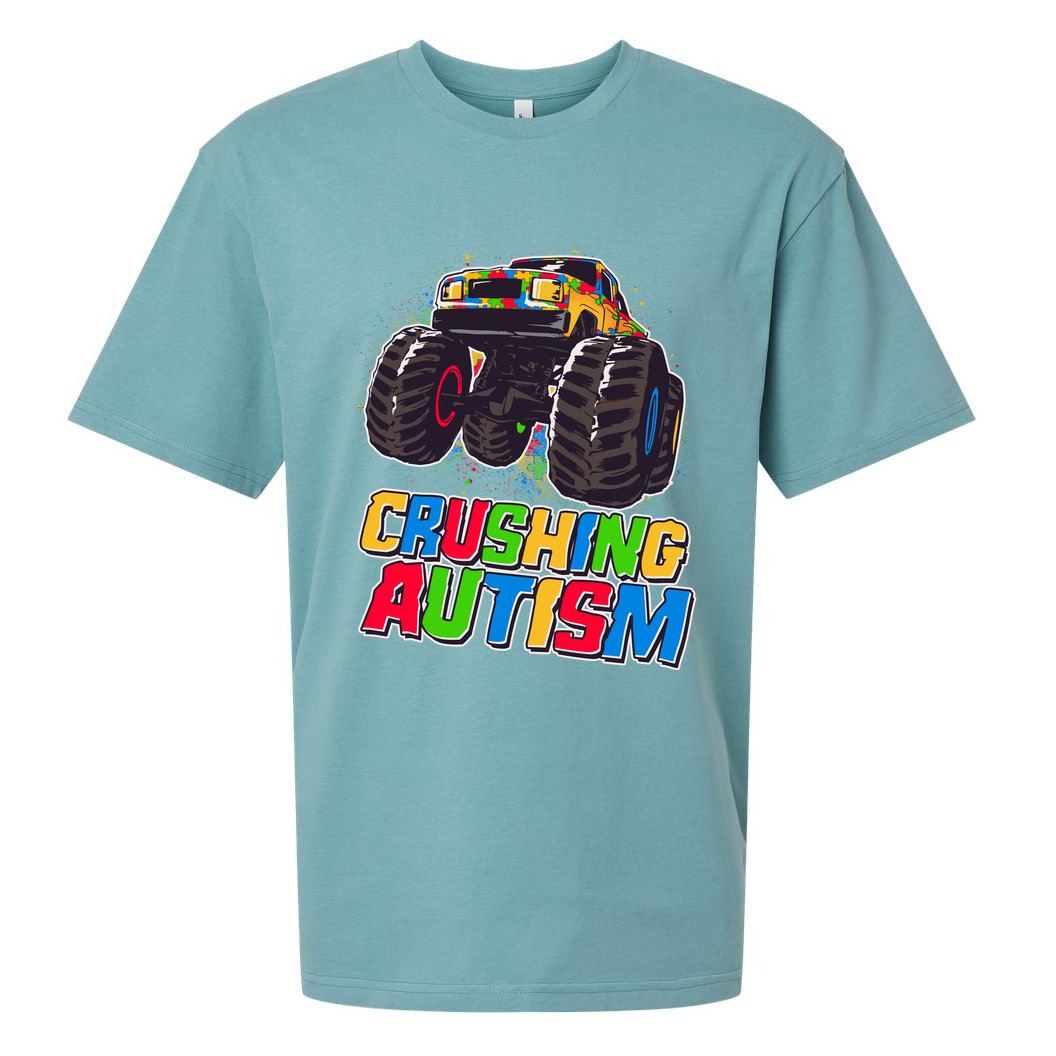 Funny Cool Crushing Autism Puzzle Piece Monster Truck Sueded Cloud Jersey T-Shirt