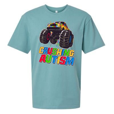 Funny Cool Crushing Autism Puzzle Piece Monster Truck Sueded Cloud Jersey T-Shirt