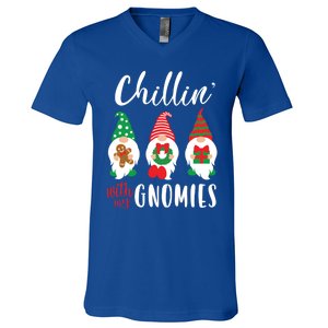 Funny Christmas Chillin With My Gnomies Cute Gnomes Friends Gift V-Neck T-Shirt