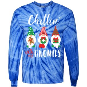 Funny Christmas Chillin With My Gnomies Cute Gnomes Friends Gift Tie-Dye Long Sleeve Shirt