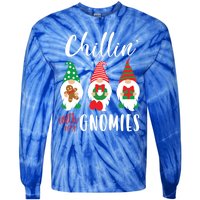 Funny Christmas Chillin With My Gnomies Cute Gnomes Friends Gift Tie-Dye Long Sleeve Shirt